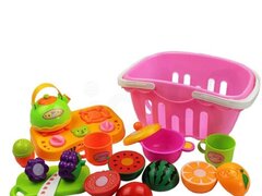 Set jucarii pentru copii, cos cu fructe si legume de taiat, supermarket, 14 piese